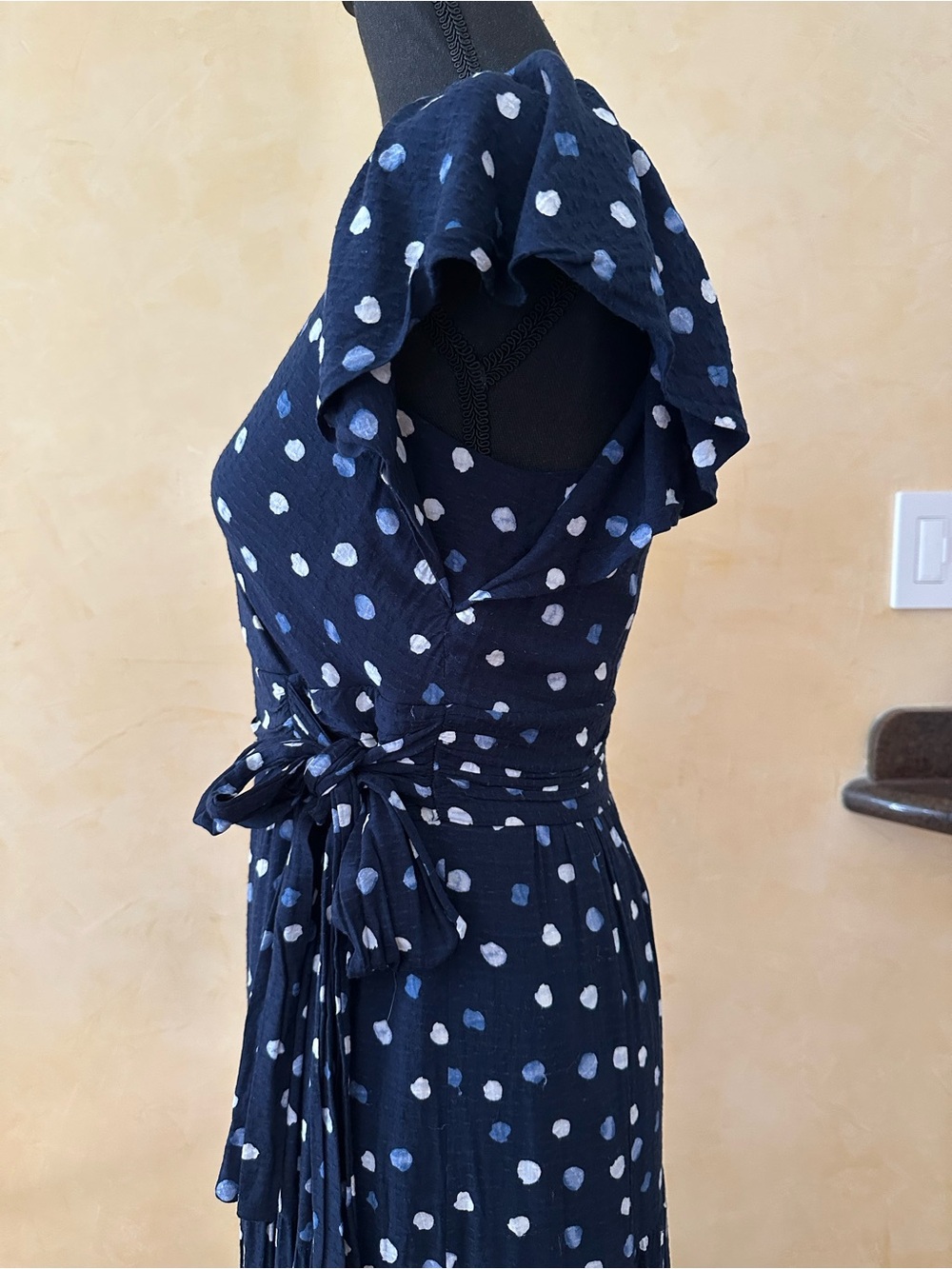Dkny Navy and White Polka Dot Wrap Maxi Dress - Picture 2 of 5